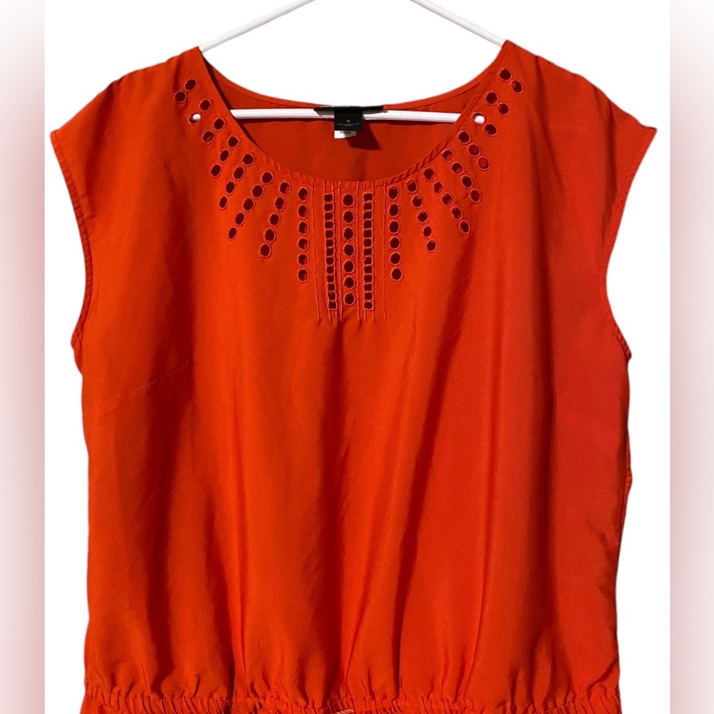 Lane Bryant Top Women’s 16 Eyelet  Sleeveless Drawstring Red Blouse BoHo Comfort - Picture 10 of 15